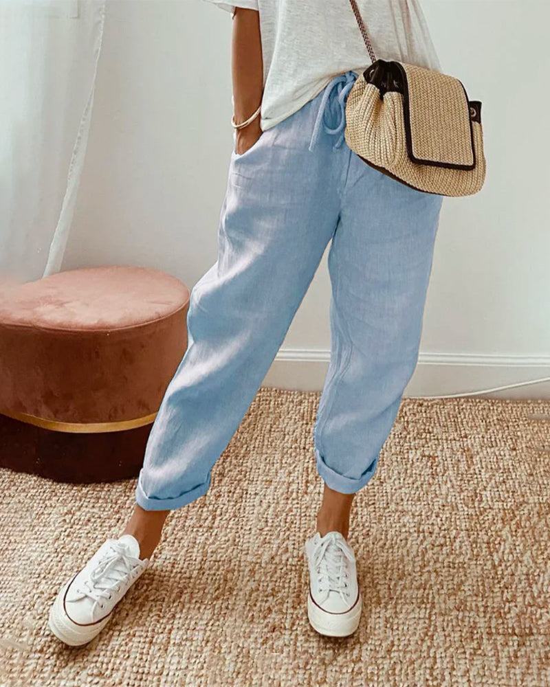 SIENNA | Luchtige Katoen-Linnen Broek met Middelhoge Taille