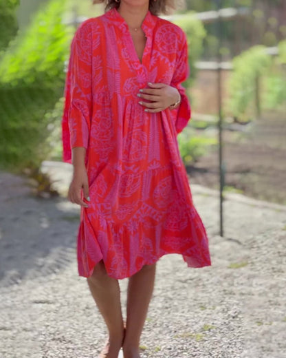 LIVIA | Boho-Jurk met Driekwart Mouwen en Geometrische Print