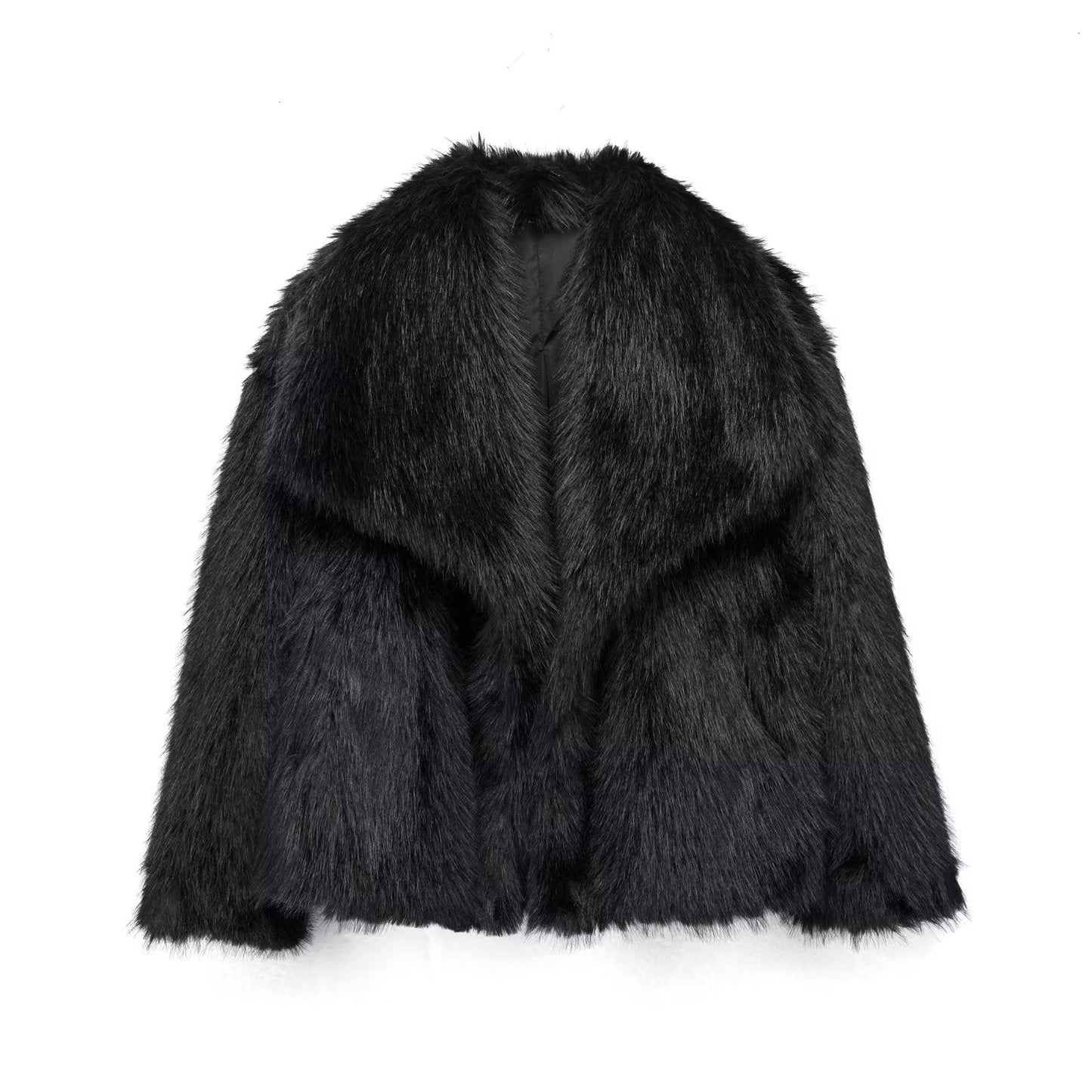 Luxe pluche dames winterjas met turn-down kraag | Trendy kort model