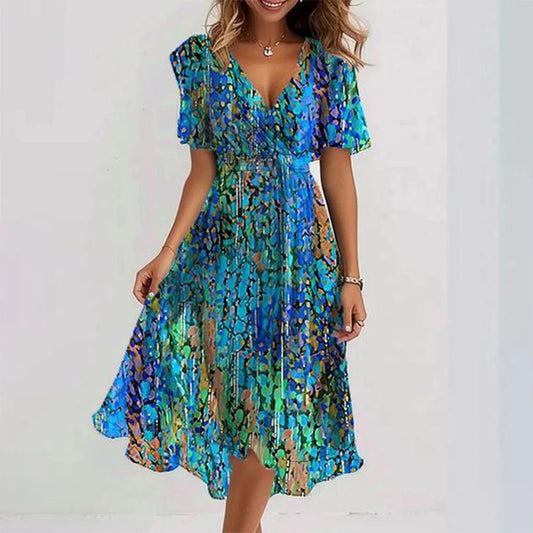 Mirellia | Midi Overslagjurk met Print en Vlindermouwen