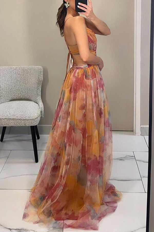 Rosalyn | Maxi Zomerjurk met Bloemenprint en Diepe Halslijn