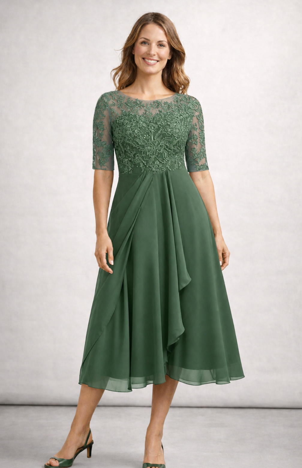 Mira Dames Midi-jurk | Chiffon met Kanten Top, Elegant