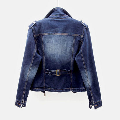 Zarelle | Denim Spijkerjack met Asymmetrische Rits en Stoer Silhouet