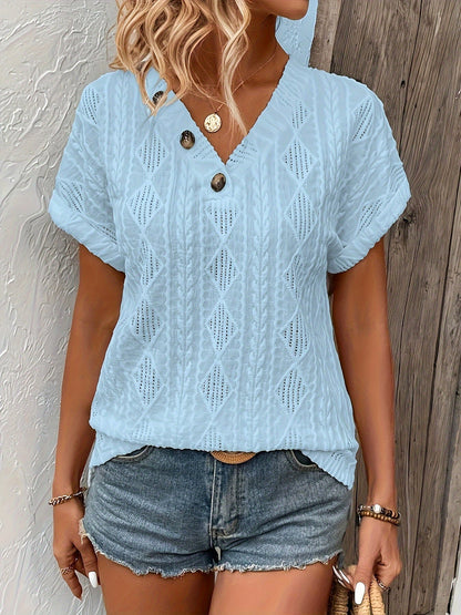 ALMA | Gebreide V-Hals Top met Knoopdetail