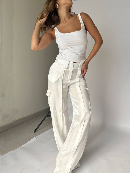 VIRENA | Glitter Wijde Pantalon met Taillekoord
