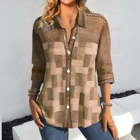 NAIMA | Chique Knoopblouse met Textuur en Luchtige Pasvorm