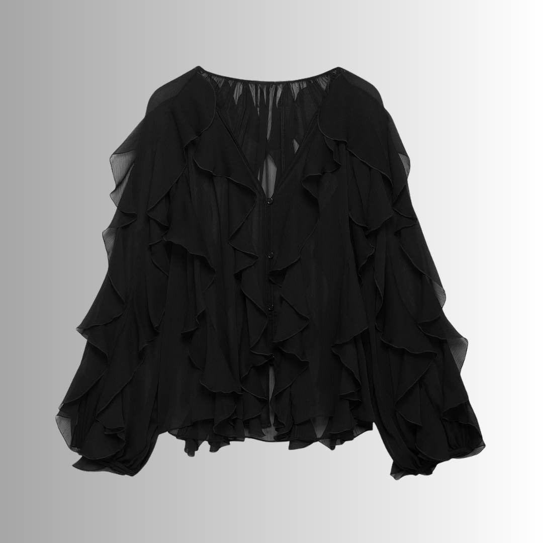 RAELLE | Elegante Blouse met Ruches en Transparante Lagen