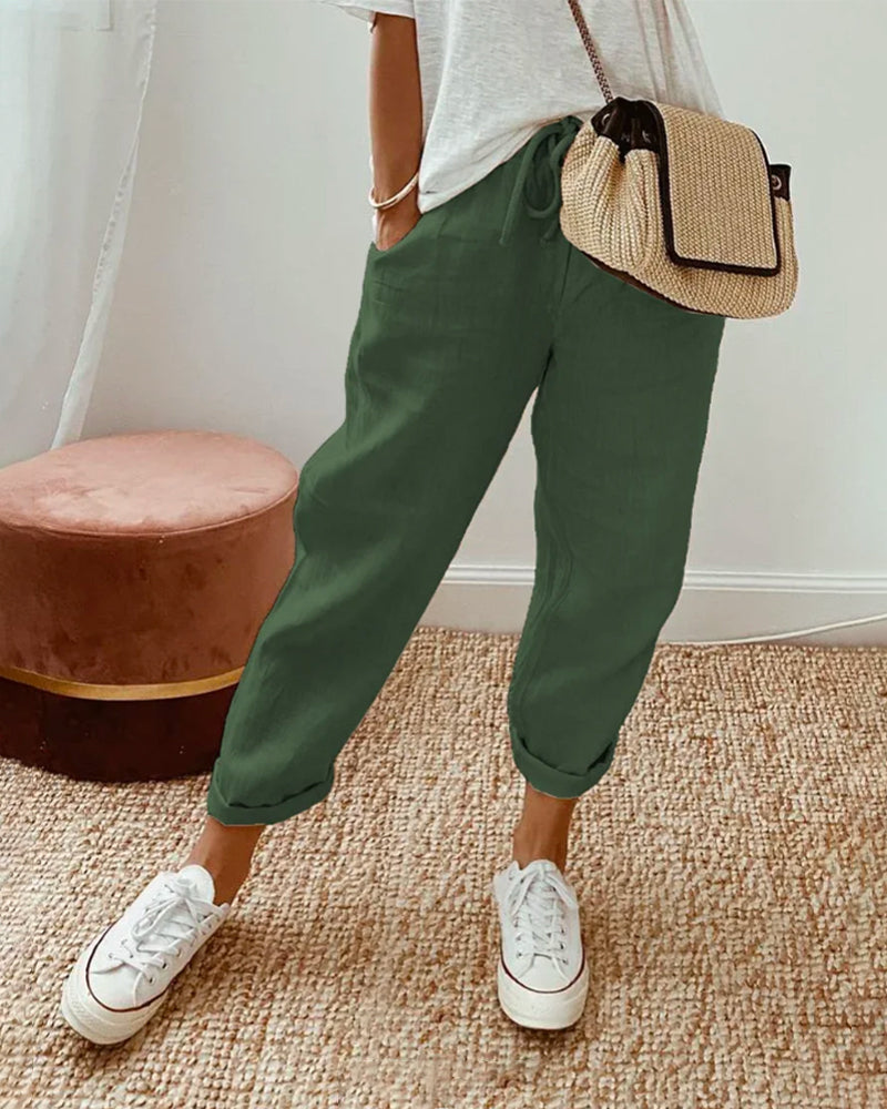 SIENNA | Luchtige Katoen-Linnen Broek met Middelhoge Taille