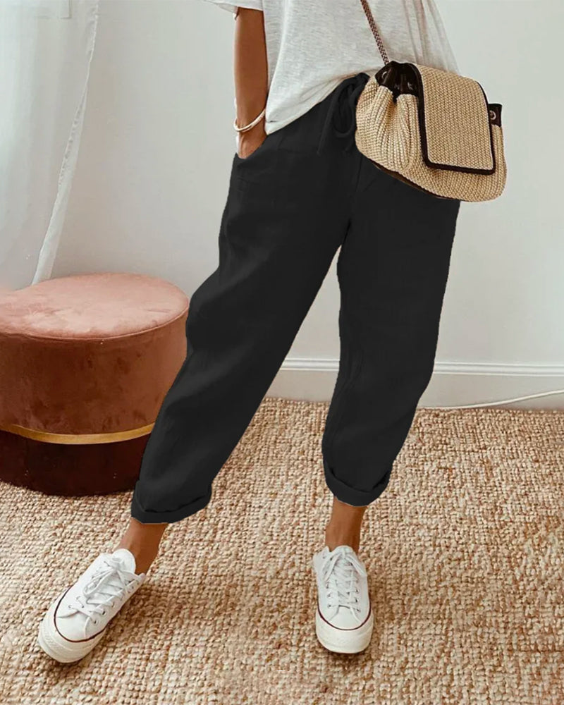 SIENNA | Luchtige Katoen-Linnen Broek met Middelhoge Taille