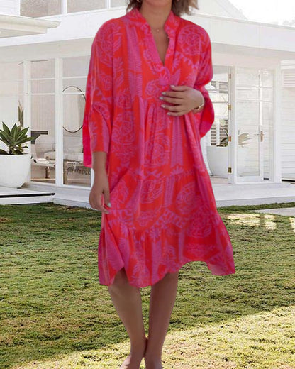 LIVIA | Boho-Jurk met Driekwart Mouwen en Geometrische Print