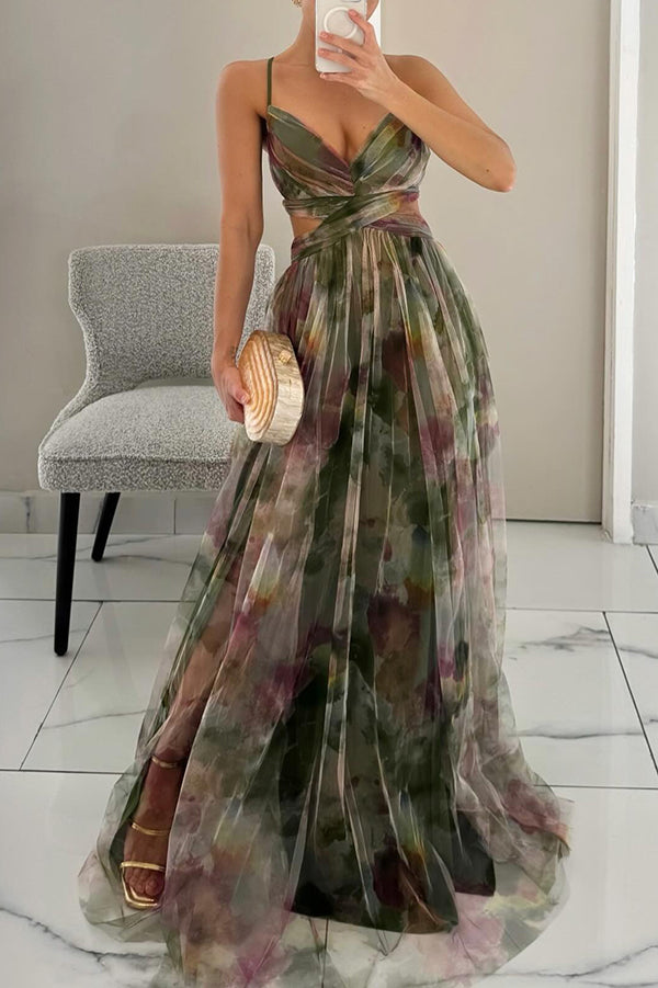 Rosalyn | Maxi Zomerjurk met Bloemenprint en Diepe Halslijn