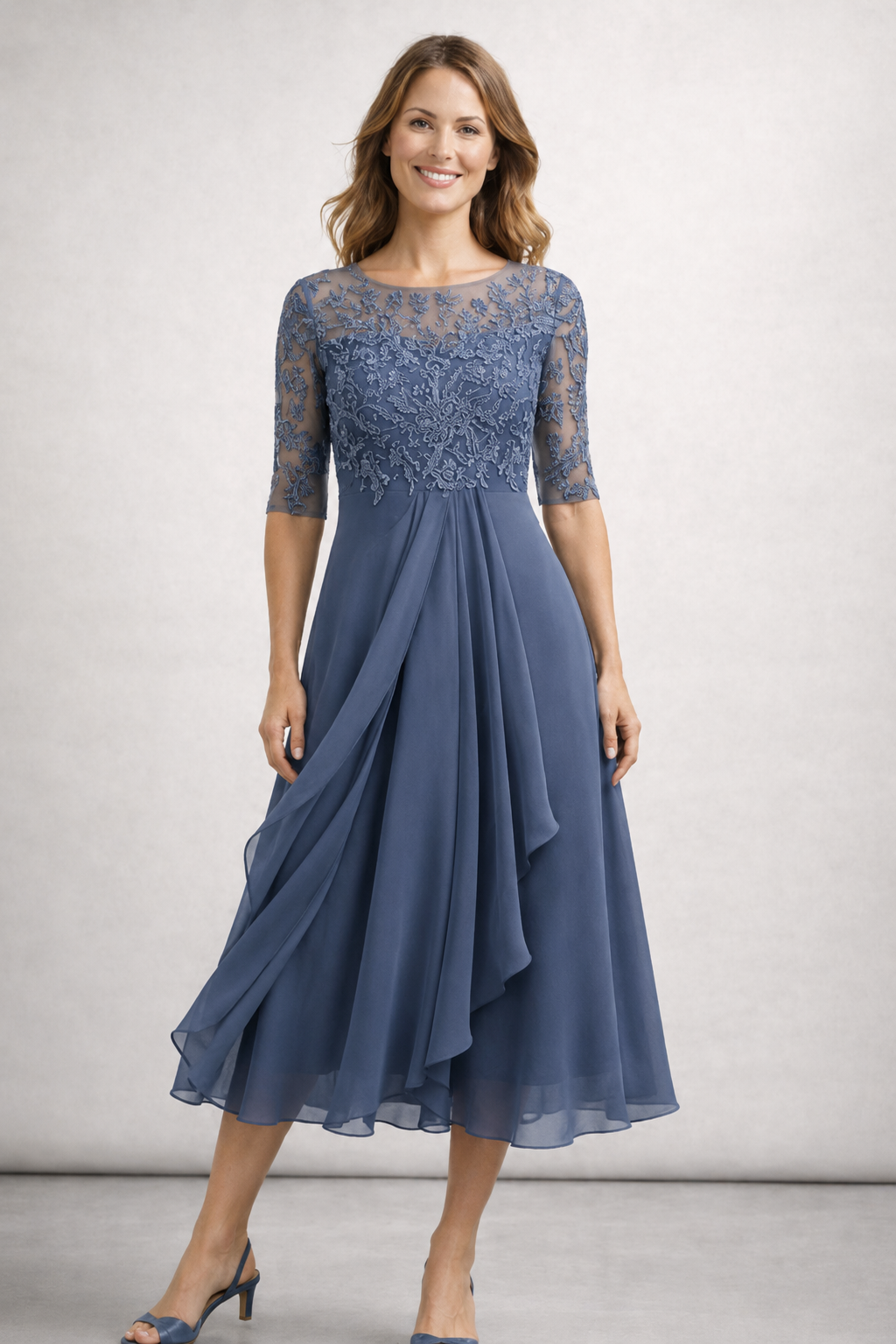 Mira Dames Midi-jurk | Chiffon met Kanten Top, Elegant