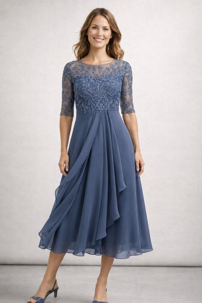 Mira Dames Midi-jurk | Chiffon met Kanten Top, Elegant