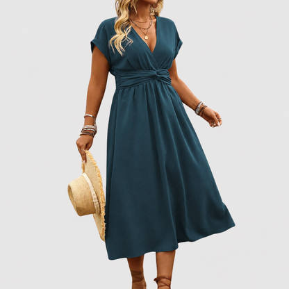 Ivy Sage | Luchtige Midi Jurk met V-hals in Frisse Groentint
