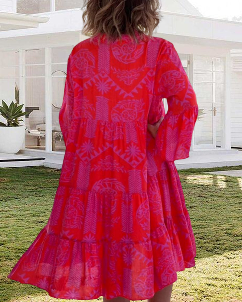 LIVIA | Boho-Jurk met Driekwart Mouwen en Geometrische Print
