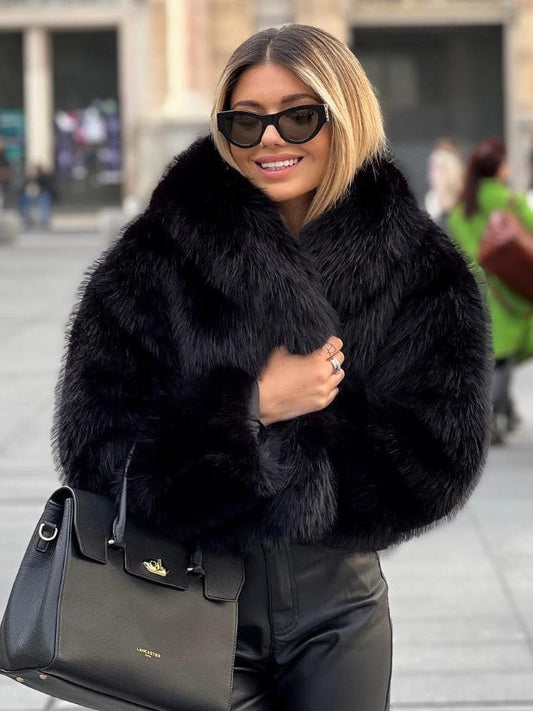Luxe pluche dames winterjas met turn-down kraag | Trendy kort model