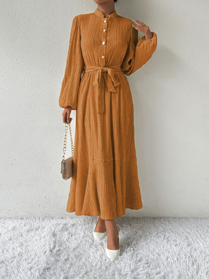 MAUREEN | Jurk met Lange Mouwen en Tailleaccent