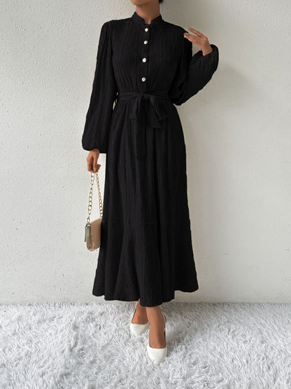 MAUREEN | Jurk met Lange Mouwen en Tailleaccent