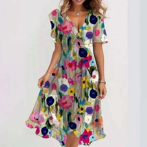 Mirellia | Midi Overslagjurk met Print en Vlindermouwen