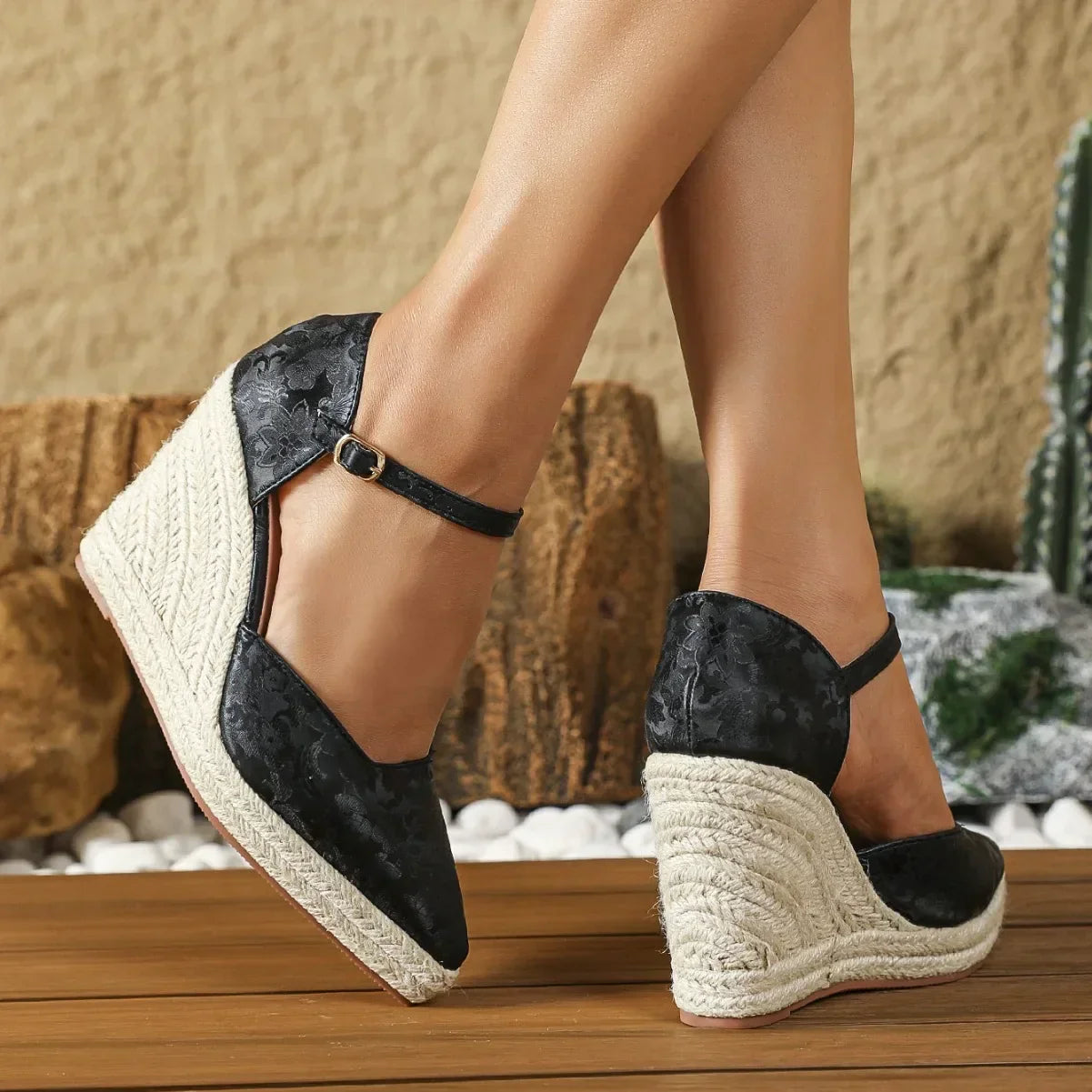 ALVINA | Espadrille Sleehakken met Puntneus en Enkelband 4