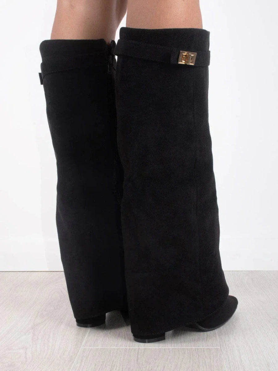 ALVINA | Luxe Suèdelook Hoge Laarzen met Gouden Accent 2