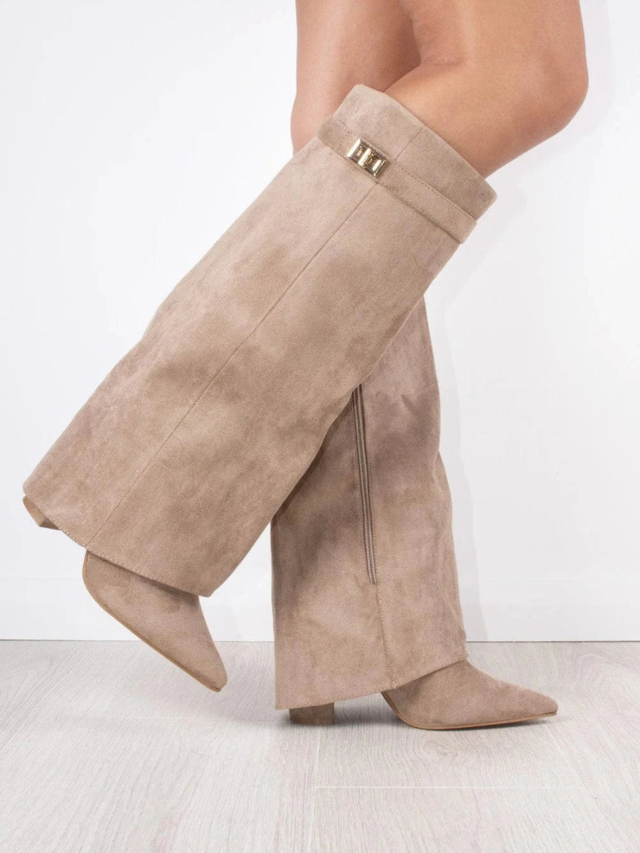 ALVINA | Luxe Suèdelook Hoge Laarzen met Gouden Accent 4