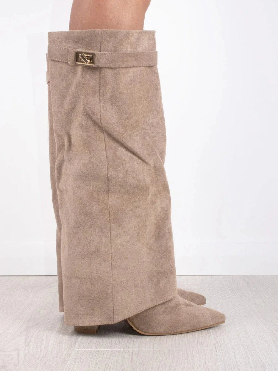 ALVINA | Luxe Suèdelook Hoge Laarzen met Gouden Accent 7