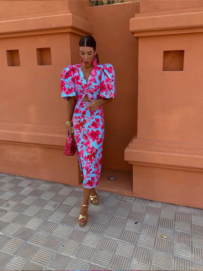 AMERIE | Jurk met Geplooide Mouwen en Levendige Print 4
