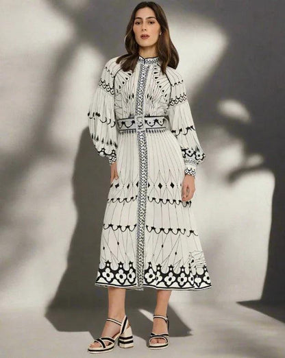 ANARTIA | Vlinderprint jurk met taille riem 0