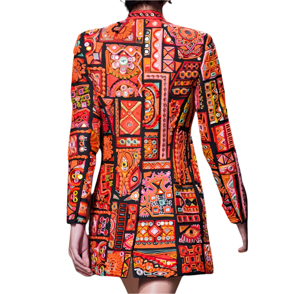 ARAYA | Lange jas met kleurrijke mozaïekprint 2