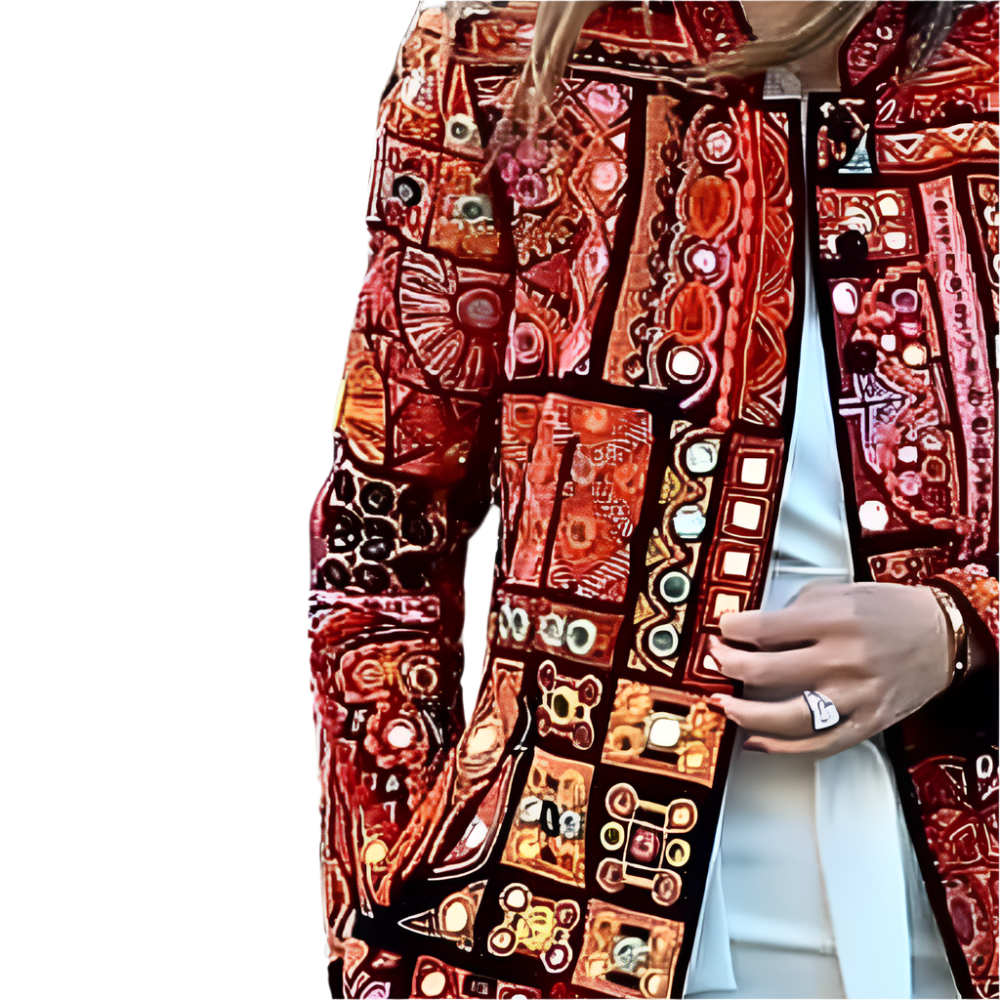 ARAYA | Lange jas met kleurrijke mozaïekprint 3