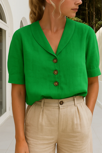 ARVINA | Dames blouse met sjaalkraag – Korte mouwen en knoopsluiting vooraan 4