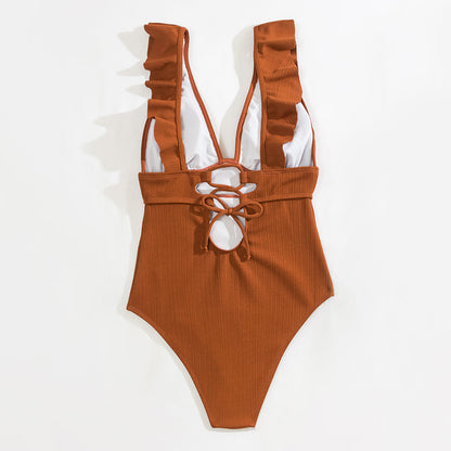 ROXANNE | Boho Bikini met V-Hals, Ruches & Open Rug