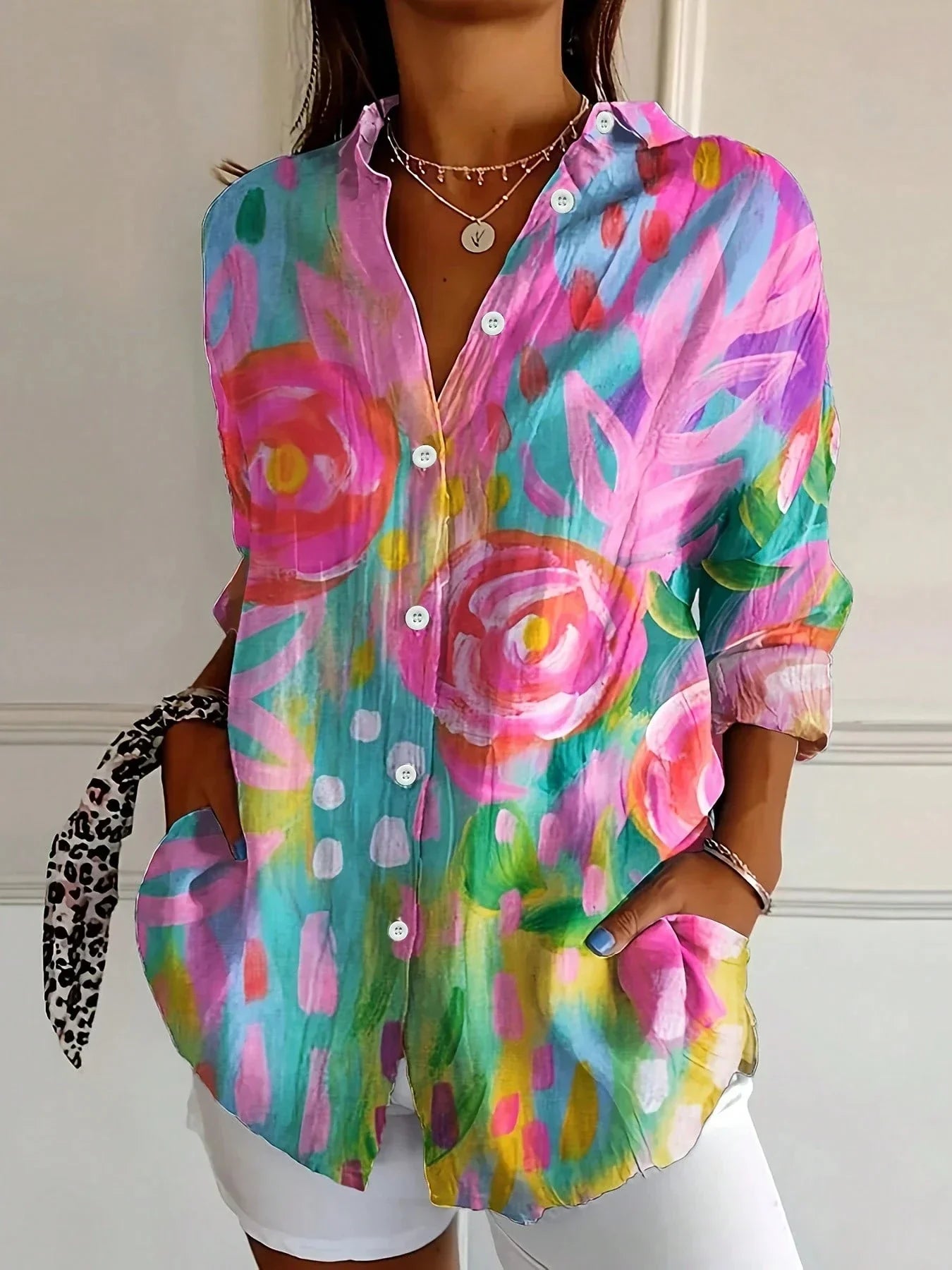 Alicia Dames Blouse | Kleurrijke Bloemenprint, Luchtige Pasvorm 0