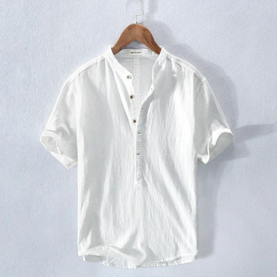 Amalfi Heren Overhemd | Katoenmix, Casual Henley-kraag 0