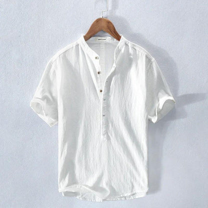 Amalfi Heren Overhemd | Katoenmix, Casual Henley-kraag 0