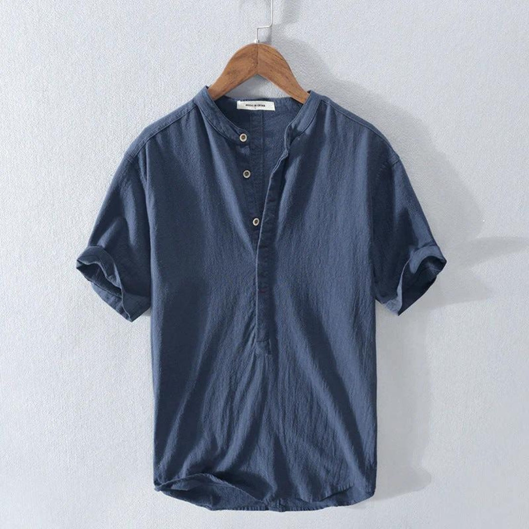Amalfi Heren Overhemd | Katoenmix, Casual Henley-kraag 2