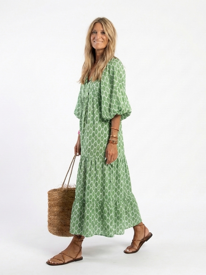 Apolijn Dames Midi Jurk | Zachte V-hals, Driekwartmouwen, Gelaagd Design 1