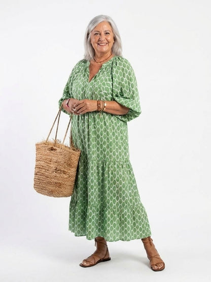 Apolijn Dames Midi Jurk | Zachte V-hals, Driekwartmouwen, Gelaagd Design 2