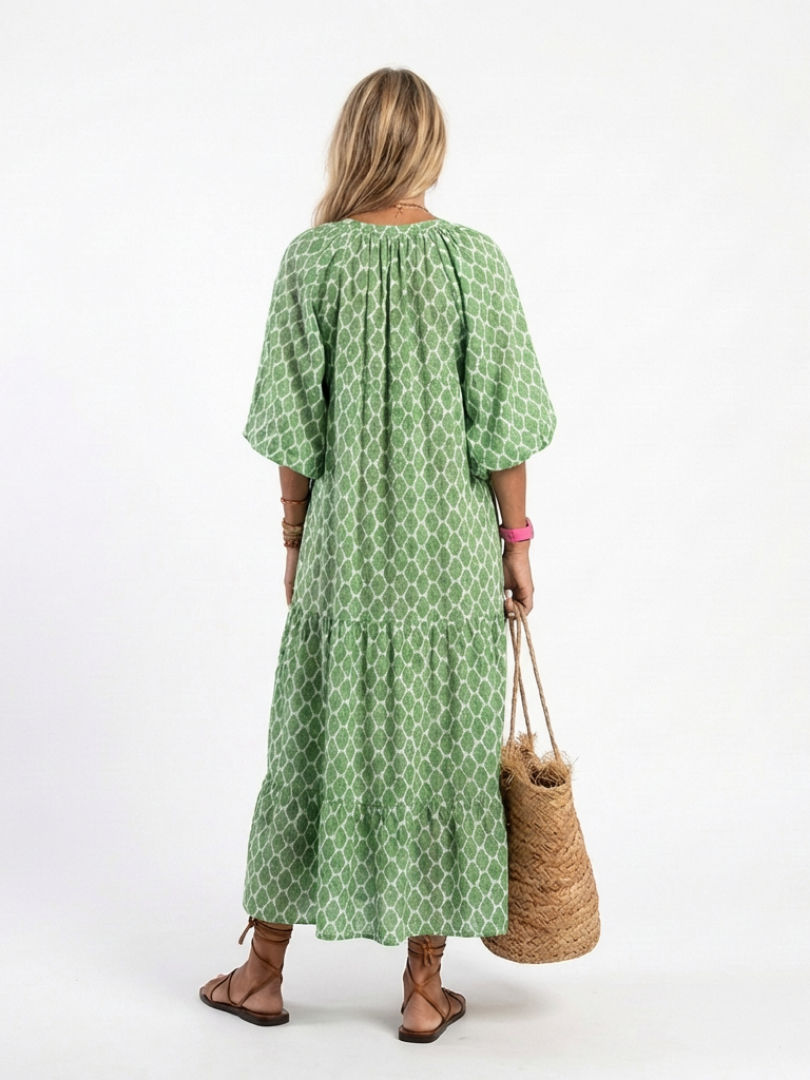 Apolijn Dames Midi Jurk | Zachte V-hals, Driekwartmouwen, Gelaagd Design 3