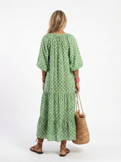 Apolijn Dames Midi Jurk | Zachte V-hals, Driekwartmouwen, Gelaagd Design 3