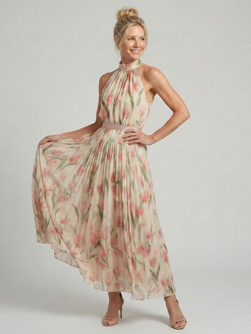 Aurel Dames Midi Jurk | Bloemenpatroon, Halterhals, Lichtgewicht 2