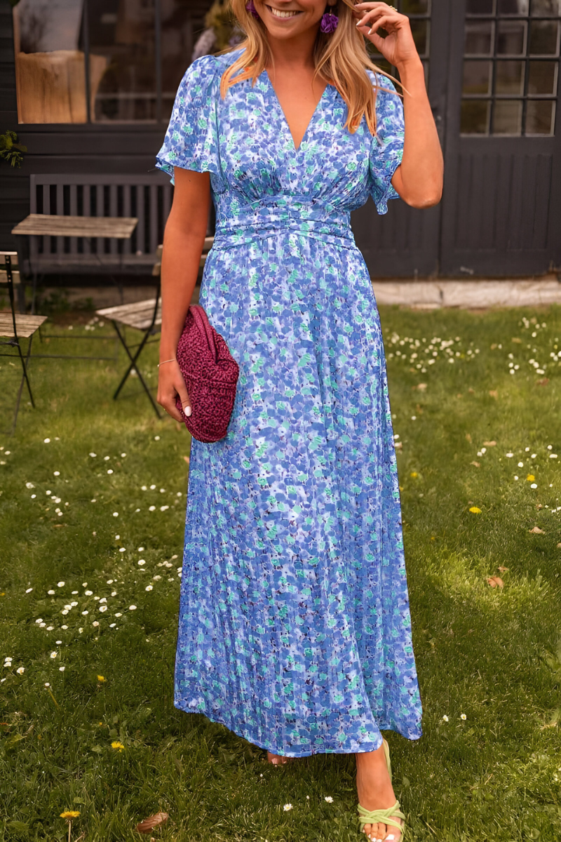 Ava Dames Maxi Jurk Zomer | V-hals, Bloemrijk, Korte Mouw 3