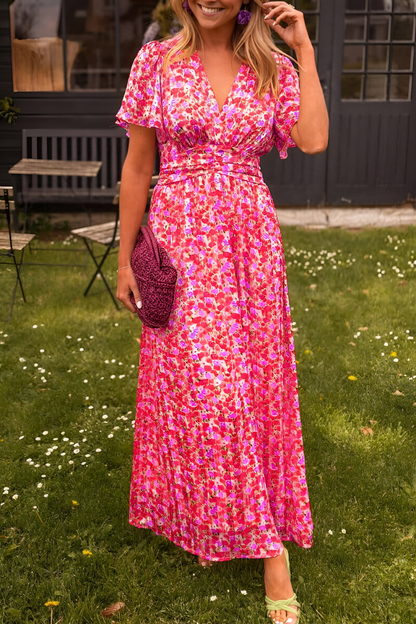 Ava Dames Maxi Jurk Zomer | V-hals, Bloemrijk, Korte Mouw 4