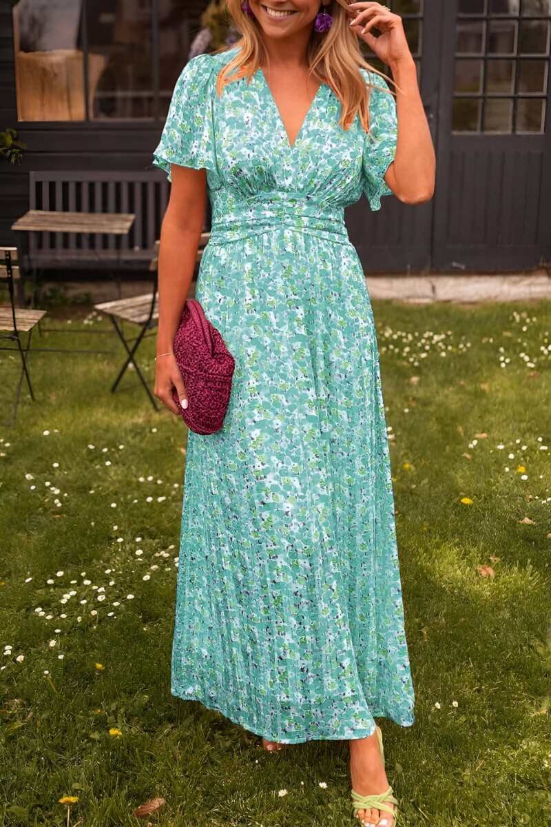 Ava Dames Maxi Jurk Zomer | V-hals, Bloemrijk, Korte Mouw 5