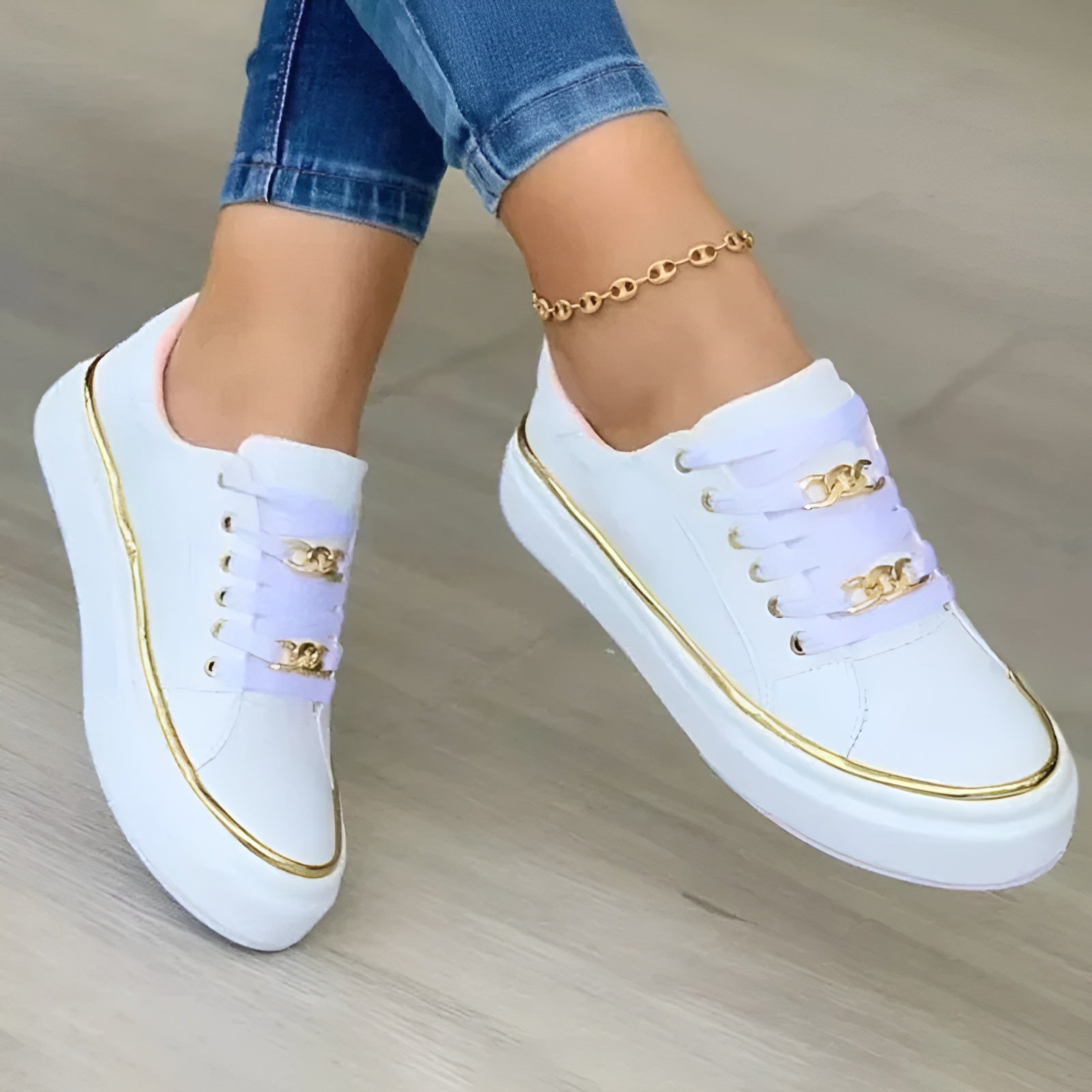 Ava Dames Sneakers | Orthopedisch Comfort met Gouden Accenten 0