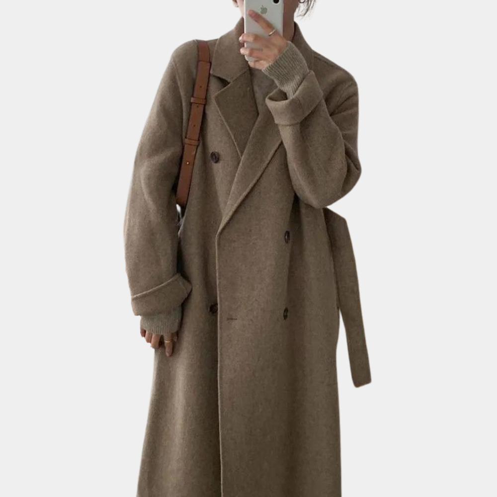 Ava Dames Winterjas | Luxe Double-Breasted, Oversized Polyester 0