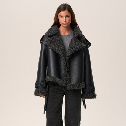 Ava Dames Winterjas | Luxe PU-Leer met Oversized Ceintuur