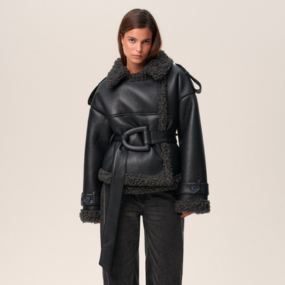 Ava Dames Winterjas | Luxe PU-Leer met Oversized Ceintuur 0