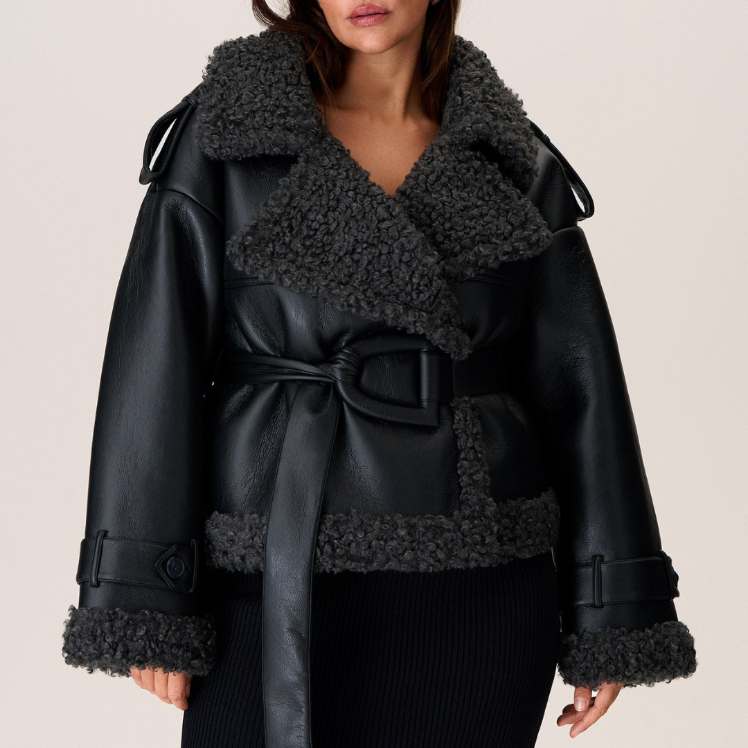 Ava Dames Winterjas | Luxe PU-Leer met Oversized Ceintuur 3